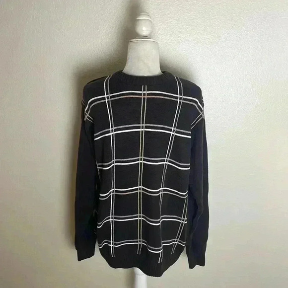 Oscar‎ De La Renta Mens Brown Plaid Striped Pullover Cotton Knit Sweater Size L - Picture 1 of 6